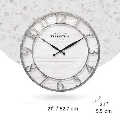 Presentime & Co 21" Farmhouse Series Wall Clock, Shiplap Style, Raised 3D - Image 7