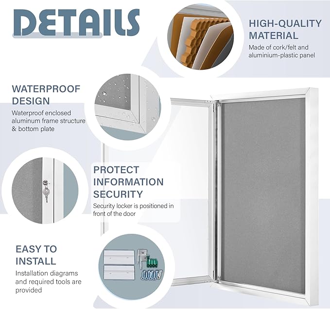Outdoor Bulletin Board Weatherproof 36x24 in, Enclosed Bulletin Board - Image 4