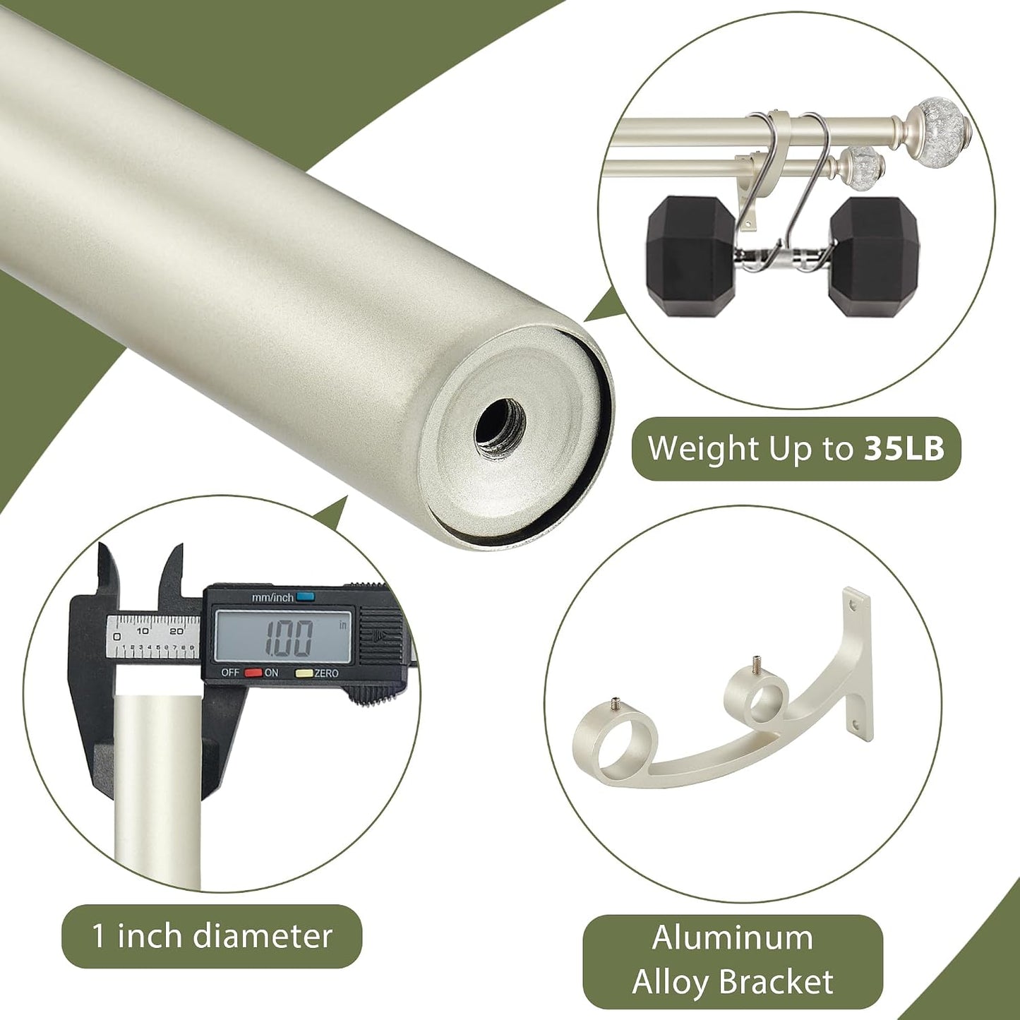Double Curtain Rods 72 to 144 Inches(6-12 Feet) with Solid Aluminum Alloy Brackets, 1” Front and 5/8” Back Telescoping Drapery Rod for Windows, Heavy Duty Decorative Curtain Rods, Matte Silver