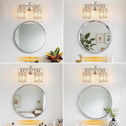 FDPBY Modern 2 Light Crystal Vanity Light, Brushed Nickel Vertical Bathroom - Image 4