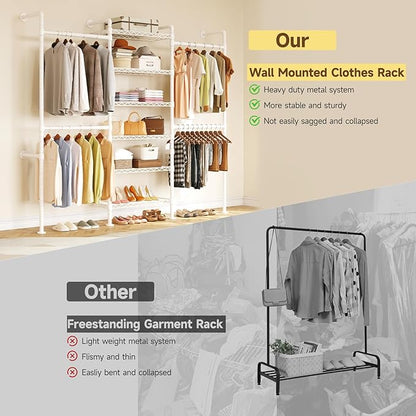 ONBRILL H3 Wall Mounted Closet System, Expandable Industrial Pipe Clothes Rack - Image 4