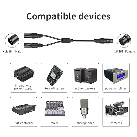 5 Pack XLR Splitter Cable, 1 Female to 2 Male, 1.5FT Stereo Mic to L&R Audio - Image 2