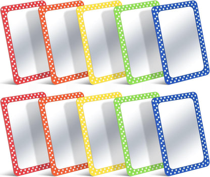 10 Pcs Non Breakable Acrylic Mirror for Kids - 6x4" Bulk Small Pastel Shatterproof Plastic Locker Mirror with Round Corners for School Classroom, Sel, Phonics, DIY Crafts (Classic Colors)