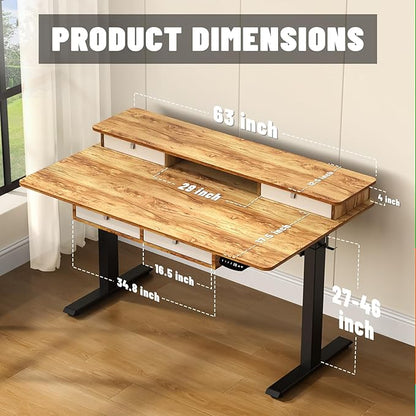 63 * 30 Inches Electric Standing Desk Adjustable Height - Image 3