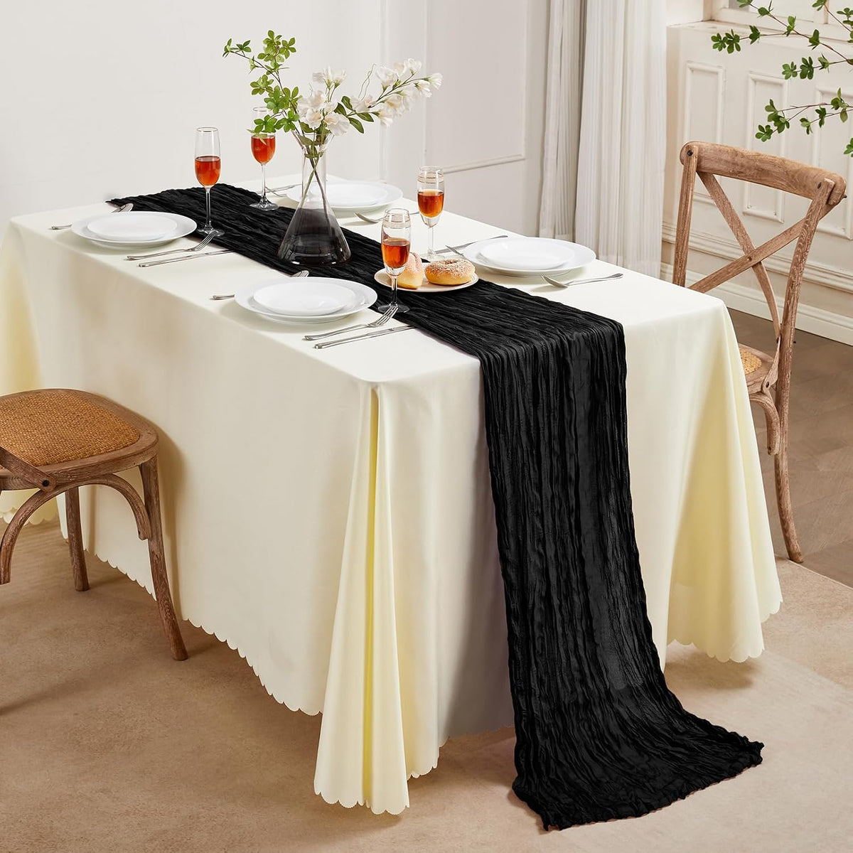AGIRL 6 Pack Black Cheesecloth Table Runner 10FT Boho Gauze Halloween Decor