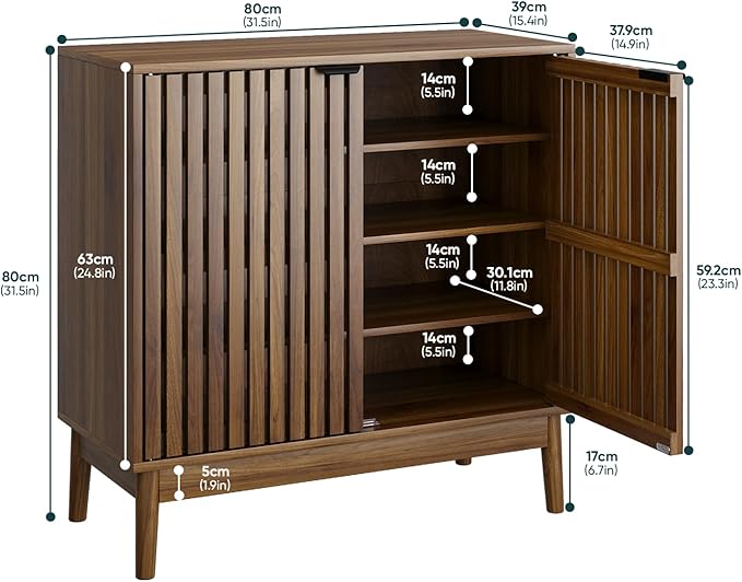 Shoe Storage Cabinet with Ventilated Slatted Doors, Wooden Shoe Organizer - Image 2