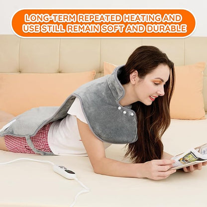 Mia&Coco Heating Pad for Neck Shoulders and Back, XL 23"x39" Soft Flannel Wrap - Image 5