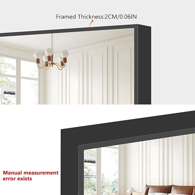 48x24In Black Bathroom Mirror for Wall, Rectangle Mirrors - Image 4