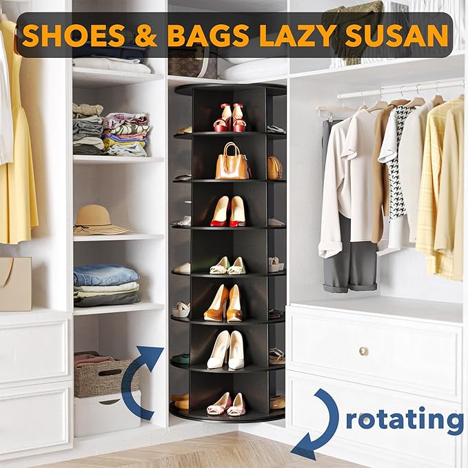 SpaceAid 7 Tier Rotating Shoe Rack Tower, Spinning Shoe Display Lazy Susan - Image 4
