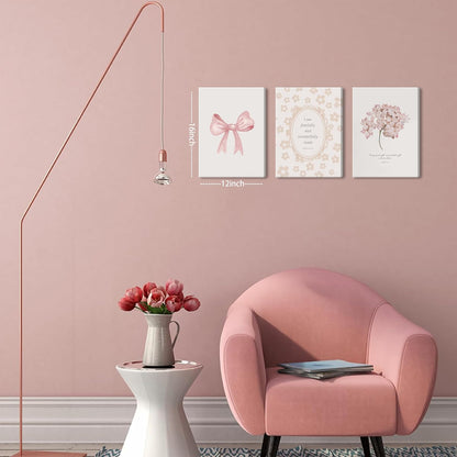 Nursery Christian Wall Art Set of 3, Bible Verse Canvas Wall Decor, Coquette Pink Bow Prints Paintings, Girl Nursery Room Pictures for Bedroom Kids Room 12x16 Inch Framed