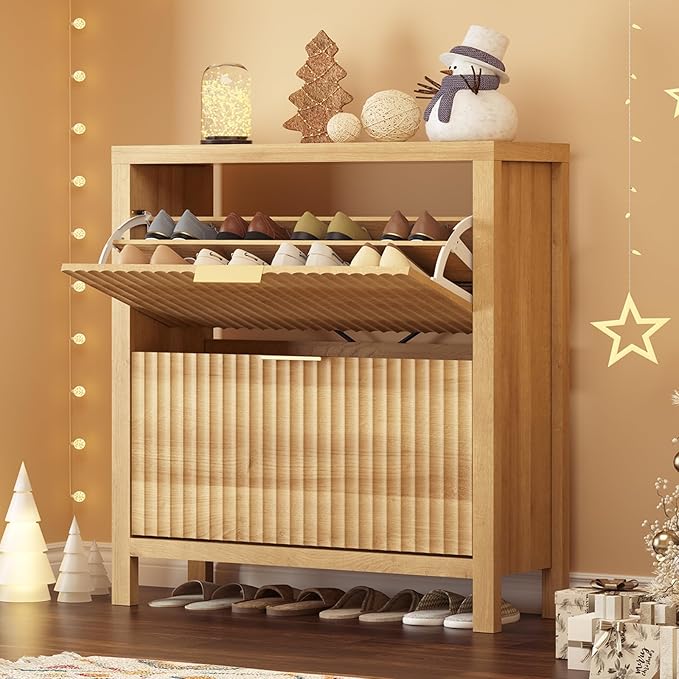 Shoe Cabinet Storage for Entryway, Fluted Shoe Cabinet by YomiluveDesign