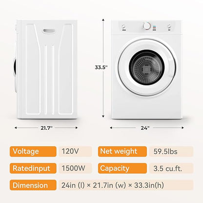 3.5 Cu.Ft. Clothes Dryer, 1500W Portable Dryer, 26.4 LBS Drying Machine - Image 7