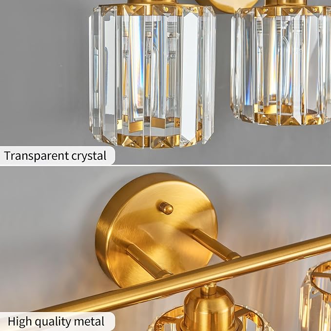 FDPBY Modern 4 Light Crystal Vanity Light, Brushed Gold Vertical Bathroom Light - Image 5