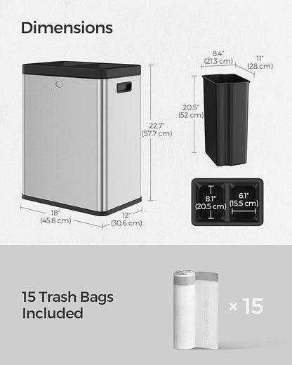 SONGMICS 2 x 6.6 Gallon Open Top Trash Can, Dual Compartment Garbage Can - Image 6