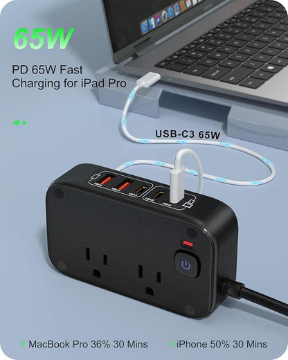 KWRNVO 7-in-1 Power Strip, PD GaN 65W USB C Power Strip - Image 3