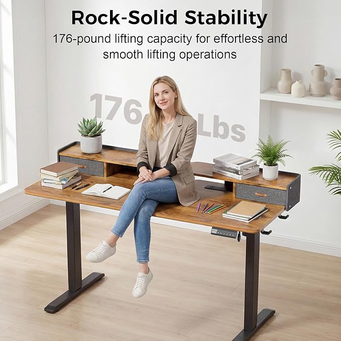 Electric Standing Desk with Drawers, 55 Inch Height Adjustable Desk with Power - Image 7