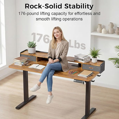 Electric Standing Desk with Drawers, 55 Inch Height Adjustable Desk with Power - Image 7