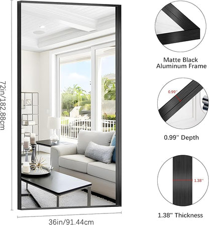 Black Bathroom Mirror, 72x36 Inch Rectangular Deep Frame Mirror, Large Wall - Image 3