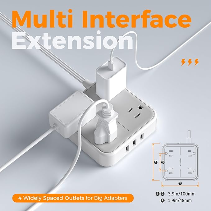 Flat Plug Surge Protector Power Strip, TESSAN 5 ft Extension Cord - Image 8