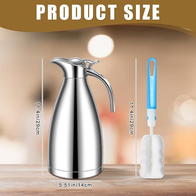 Uiifan 2 Pcs 68 oz Thermal Coffee Carafe Insulated Stainless Steel Coffee Carafe - Image 2