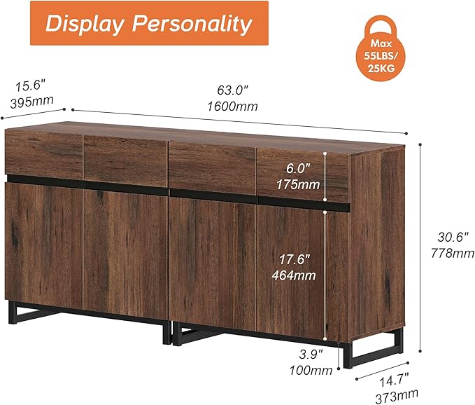 Wampat Modern TV Stand for up to 70 inch TVs, 2 in 1 Entertainment Center - Image 2