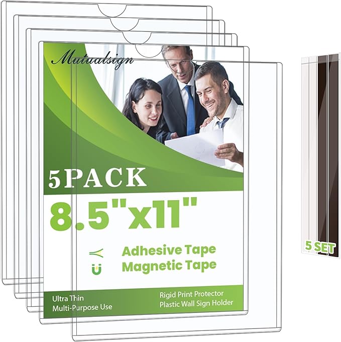 Mutualsign 5pcs Wall Sign Holder 8.5"x11" Magnetic Sign Holder, Rigid Print by Mutualsign