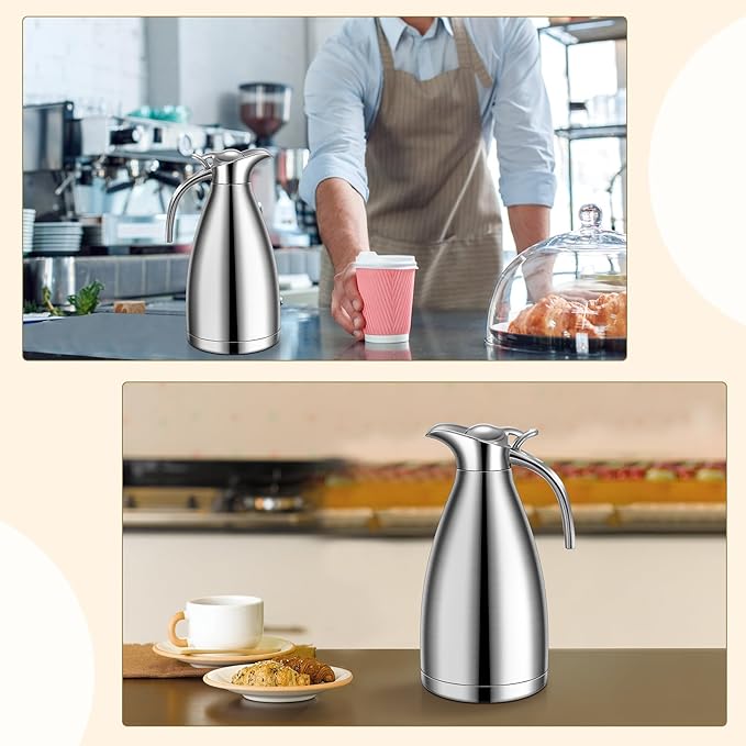 Uiifan 2 Pcs 68 oz Thermal Coffee Carafe Insulated Stainless Steel Coffee Carafe - Image 6