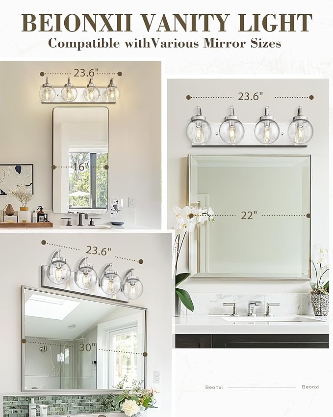 Beionxii 4-Light Bathroom Light Fixtures, Brushed Nickel Bathroom Vanity Light - Image 7