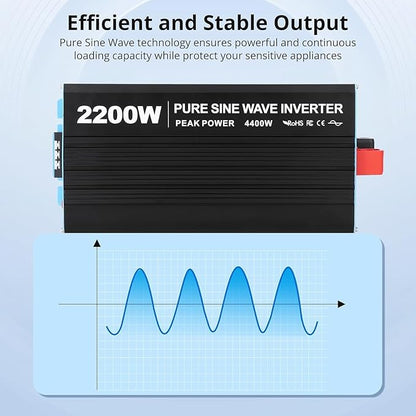 2200W Pure Sine Wave Inverter, 1 USB Port 5v/2.4a, LCD Display&Remote Controller - Image 6