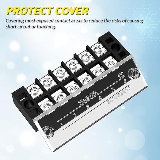 Joinfworld 35A Terminal Block 6 Position Screw Terminal Strip Dual Row - Image 4
