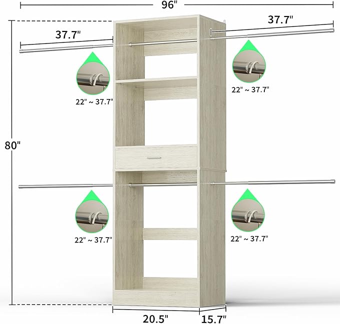 Unikito 96” Closet System, 8FT Walk in Closets Organizer Kit - Image 7
