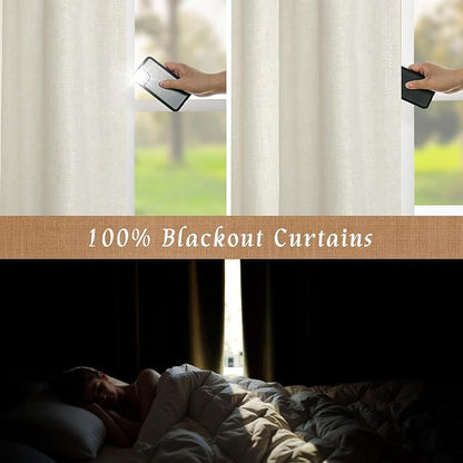 LAMIT Ivory 100% Blackout Linen Curtains 48 Inches Long, Linen Textured Living - Image 3