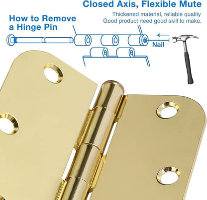 18 Pack Interior Door Hinges Polished Brass 3.5 inch X 3-1/2" 5/8 Radius - Image 4