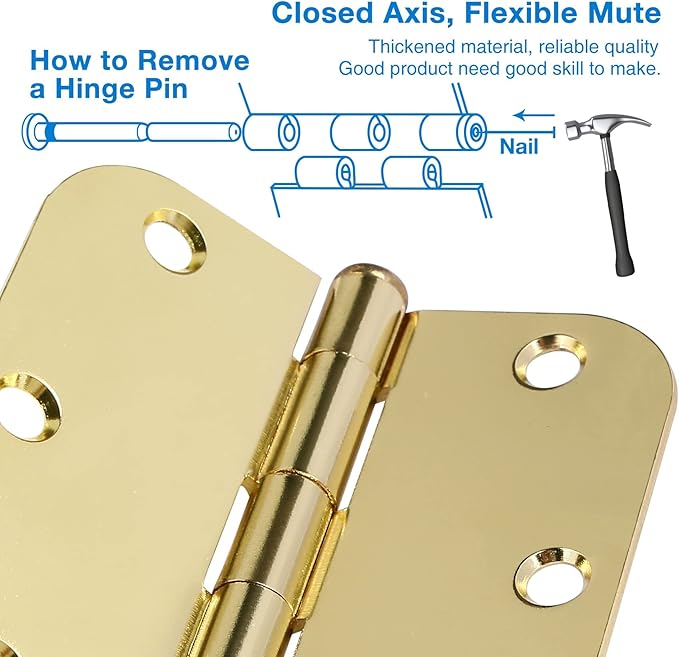 3 Pack Rounded Door Hinges 3-1/2" x 3.5 inch, 5/8 Radius, Polished Brass 3 ½ - Image 5