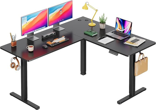 DEVAISE L Shaped Standing Desk Adjustable Height, Dual Motor Electric Corner by DEVAISE