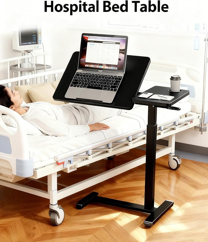 Overbed Table with Wheels, Pneumatic Height Adjustable Overbed Bedside Table - Image 8