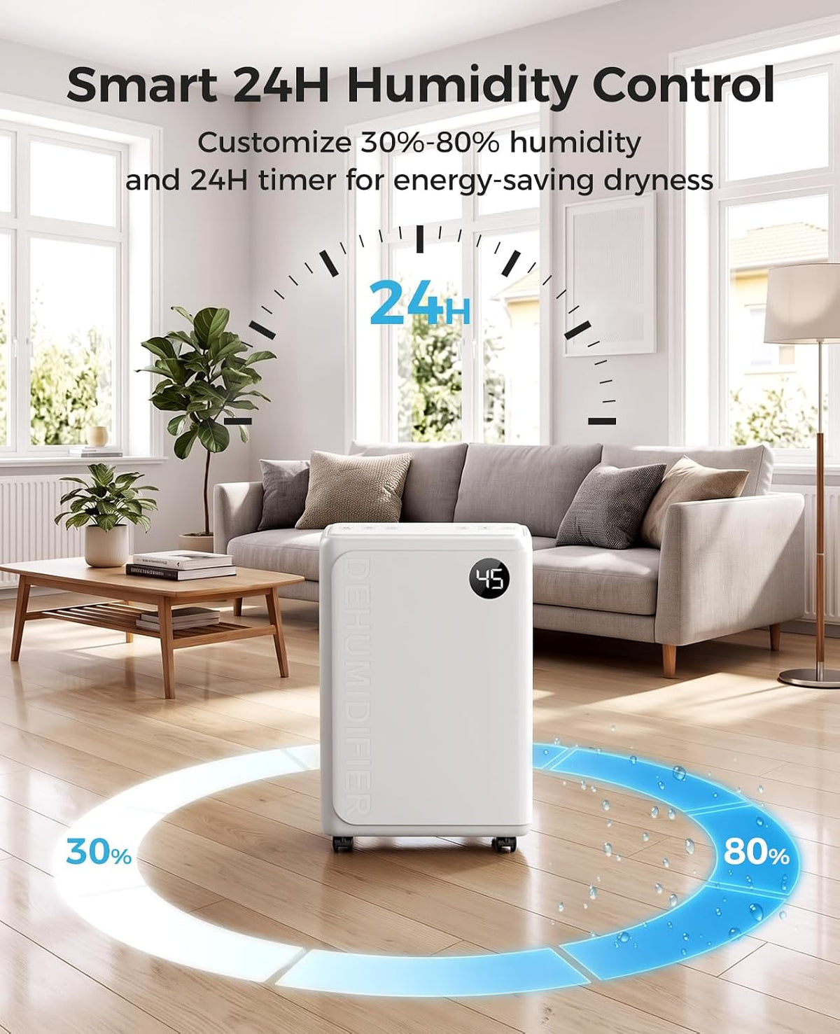 32 pint dehumidifier for basement and home, 2600, front angle view