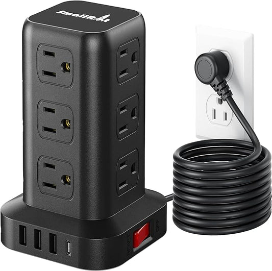 PD 20W USB C Surge Protector, Mini Power Strip Tower Travel 12 AC 4 USB Power by SMALLRT