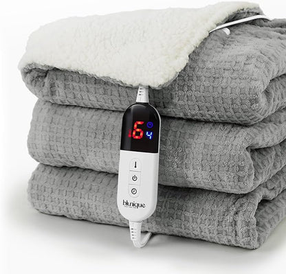 Heated Blanket Electric Throw Waffle, 50x60 Inches Sherpa Fleece Fast Heating by blunique