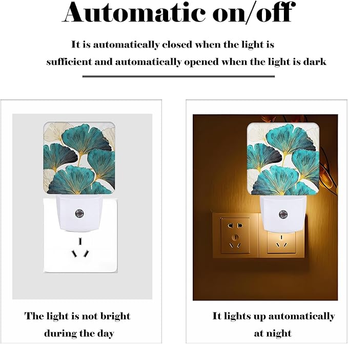 FSHVQKD Green Ginkgo Leaves Night Light, Plug Into Wall Decor - Image 3