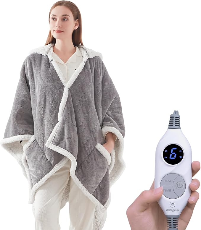 Westinghouse Wearable Heated Throw Blanket, Electric Heated Wrap Poncho Shawl by Westinghouse