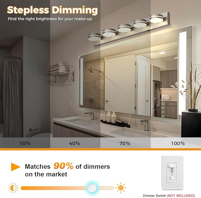 32In Motion Sensor Vanity Light Brushed Nickel, 3CCT 5-Light Modern LED - Image 5