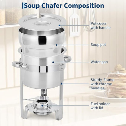 GarveeHome 11QT Soup Chafer Set of 2, Stainless Steel Round Soup Warmer - Image 3