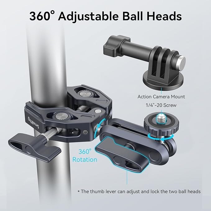 SMALLRIG Camera Mount Clamp, Ballhead Magic Arm and Adapter - Image 6