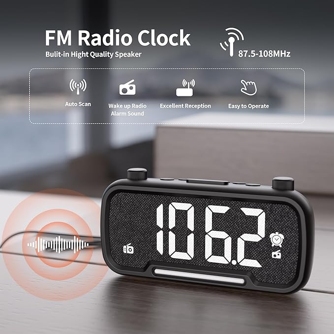 OnLyee 5-in-1 Alarm Clock Radio – FM Radio, Hi-Fi Speaker Sound, Auto-Off Timer - Image 3