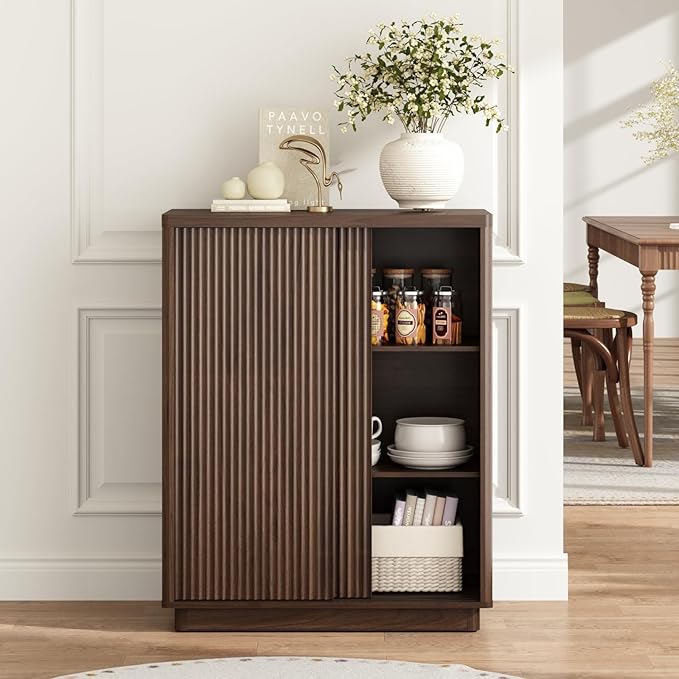Fluted Shoe Cabinet with Sliding Door, 6-Tier Large Hidden Storage Organizer - Image 7