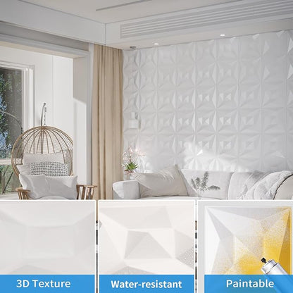 Greymond White PVC 3D Wall Panels, 33 Pack 11.8''x11.8''Geometric Design - Image 5