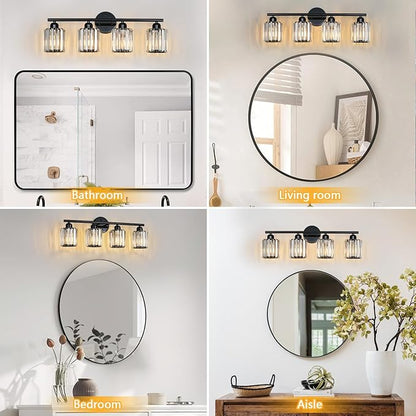 FDPBY Modern 4 Light Crystal Vanity Light, Plating Black Vertical Bathroom - Image 4