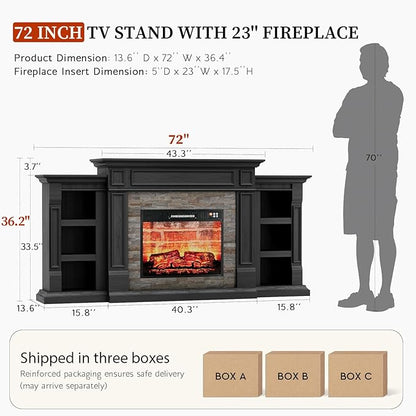 LGHM 72" Fireplace TV Stand for TVs Up to 80 Inch, Electric Fireplace - Image 9