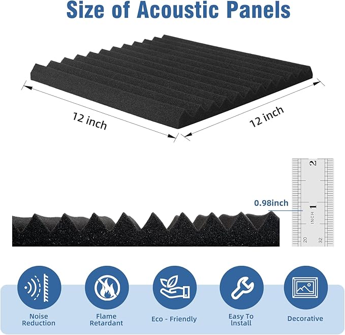 HWLIYUTAI 100 Pack Acoustic Panels 1 X 12 X 12 Inches - Image 2